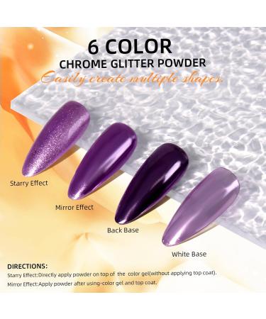 U-Shinein Chrome Nail Powder Set 6 Color Chrome Glitter Powder Metallic Chrome Powder Kit Semi Solid Modeling Gel with Nail Brush Silicone Nail Brush for Nail Art Nail Design 02 - Buy Online on GoSupps.com