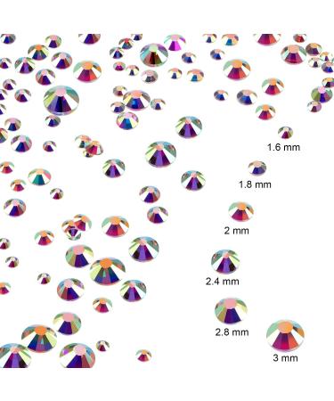 Bememo 3456 Pieces Crystals AB Nail Rhinestones | 6 Sizes Round Beads Flatback Glass Gems for Nail Decoration, Makeup, Clothes, Shoes - Iridescent - Buy Online on GoSupps.com