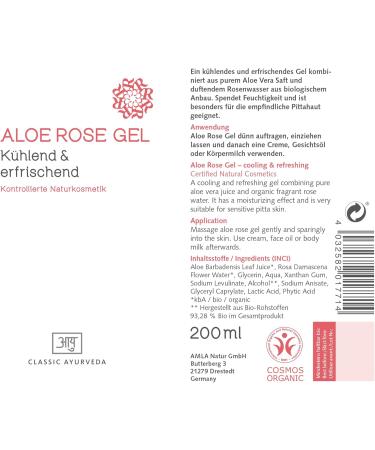  Classic Ayurveda Classic Ayurveda Aloe Rose Gel 1st Pack (1 x 200 ml Natural Cosmetics Controlled Bdih - Buy Online on GoSupps.com