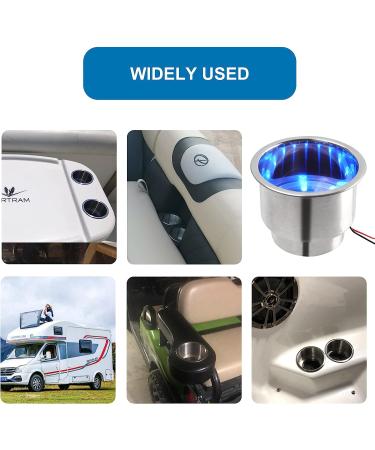 Pebbly Beach 2 PCS Stainless Steel Blue LED Cup Holder Insert for Marine Boat - Drain, Blue (Pack of 2) - Buy Online on GoSupps.com