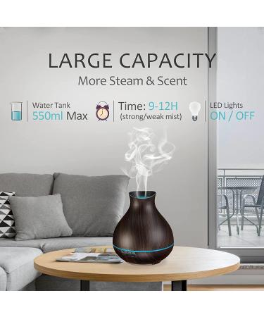 550ml Aromatherapy Essential Oil Diffuser Humidifier for Large Room - 12hr High Mist Output, Waterless Auto-Off, 7 Color LED, Wood Grain Ultrasonic Diffuser - Dark Brown - Buy Online on GoSupps.com