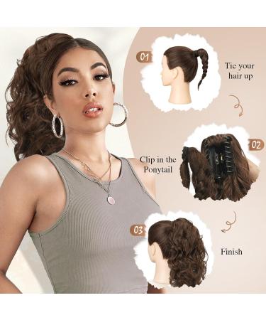 Sofeiyan 13 Inch Curly Ponytail Extension in Medium Brown/Light Auburn - Synthetic Clip-in Hairpiece for Women - Buy Online on GoSupps.com