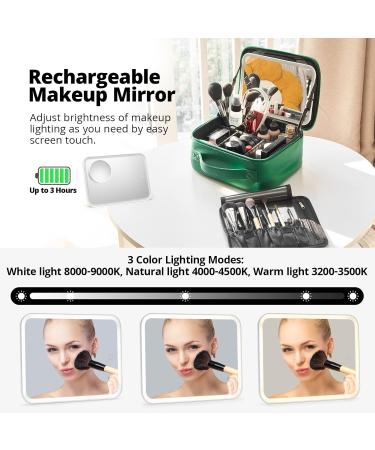Omobolanle LED Light Makeup Bag with Mirror, Portable Travel Cosmetic Organizer Case - Green - Buy Online on GoSupps.com