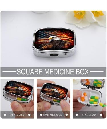 American Flag Fire Eagle Pill Box | 2 Compartment Portable Pill Organizer | Decorative Metal Medicine Case for Pocket or Purse - Buy Online on GoSupps.com