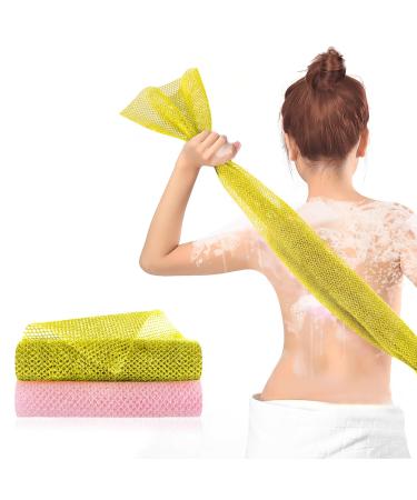 GREVOSEA 2 pieces African net sponge 80 cm African peeling network long network bathing sponge African long network bathing sponge peeling shower African sponge for the daily use-pink & yellow