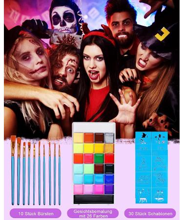 Lictin Face Body Paint Kit - 26 Colors with 10 Brushes, Non-Toxic Professional Makeup Palette for Art, Theater, Halloween, Parties & Cosplay - Buy Online on GoSupps.com