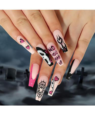 FEIlei Halloween False Nails Skull Spiders Net Fake Nails Full Cover Art Press On Nails - Buy Online on GoSupps.com