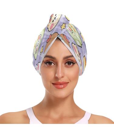 Cute Sticker Cartoon Dry Hair Cap | 2-Piece Quick Drying Towel Set with Button Headband | Super Absorbent & Soft Comfort for Everyday Use - International Shipping Available - Buy Online on GoSupps.com