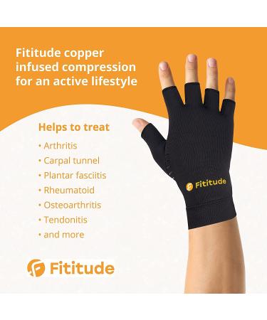 Fitivity Infused Copper Compression Gloves - 2 Pair, Half Finger, Large Size | Arthritis & Joint Pain Relief - Buy Online on GoSupps.com