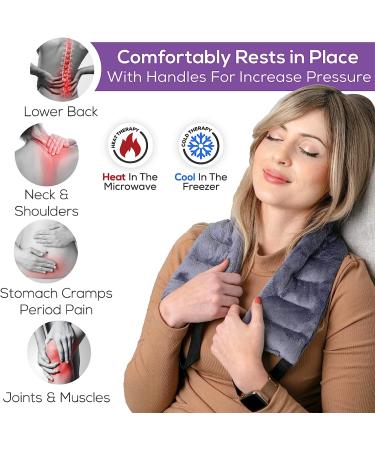 Heating Pad for Neck & Shoulders - Microwavable Pain Relief Wrap with Handles | Reusable Moist Heat Rice Bag for Neck Pain, Muscle Aches & Joints | Warmer Grey Denim Design - Buy Online on GoSupps.com