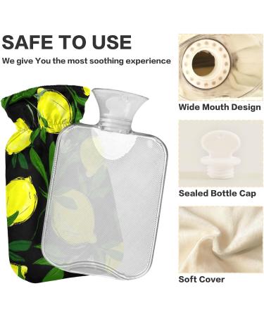 Hot Water Bottle with Lemon Leaves Cover - 2L Pain Relief & Heat Therapy Bag - Buy Online on GoSupps.com