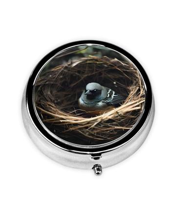 Little Bird Nestround Pill Box 3 Compartment Round Pill Box Organizer &Portable Travel Pill Box for Traveling.