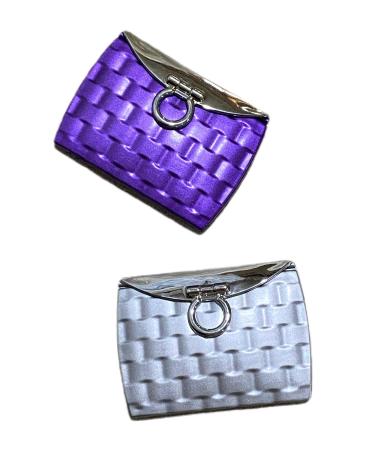 Azi Set of 2 Compact Mirrors   Purse Design Cute Double Sided with Hinge and Flap Open Style 1 Silver and 1 Purple
