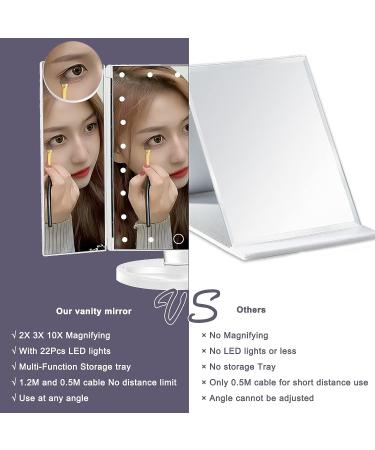 Lighted Trifold Makeup Mirror with 10X Magnification - Touch Control, Dual Power Supply - Portable LED Vanity Mirror for Women - White - Buy Online on GoSupps.com