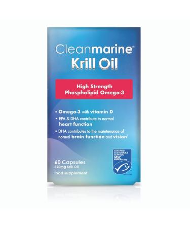 Cleanmarine Krill Oil Packed with EPA & DHA Omega 3 with Added Astaxanthin and Choline Vitamin D Heart Eye & Brain Health Joint & Immune Support - 60 Capsules 60 Count (Pack of 1)