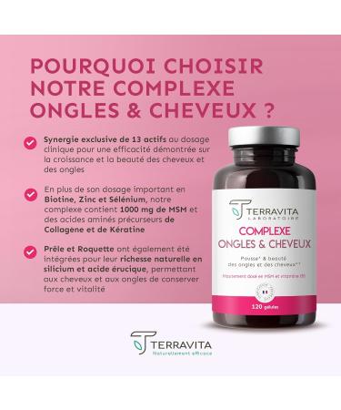 BIOTIN | Zinc + Selenium + MSM | Hair and Nail Growth | Exclusive Formula with Vitamins Plants and Collagen Precursors | 120 Capsules without Excipients | Made in France Terravita - Buy Online on GoSupps.com