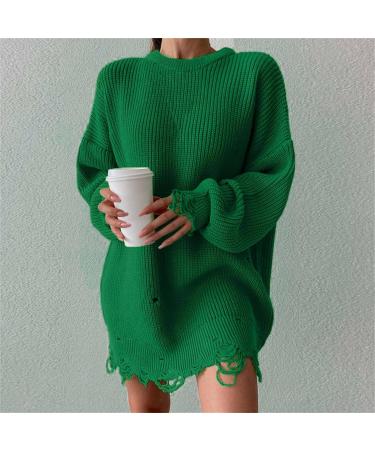 Shop Creoqiji Women's Sweaters & Knitted Jackets - Autumn/Winter Collection Lace Green Medium Length Loose Fit Circular Neckline - Buy Online on GoSupps.com