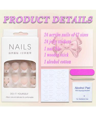 Buy Press on Nails Extra Short Square - White French Tip Fake Nails with Rhinestones | 24 Pcs Acrylic Glue on Nails for Women & Girls - Buy Online on GoSupps.com