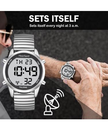 Hearkent Atomic Digital Talking Watch with British English Voice and Big Numbers - Radio-controlled Watch for Elderly or Blind with Elastic Silver Band - Buy Online on GoSupps.com