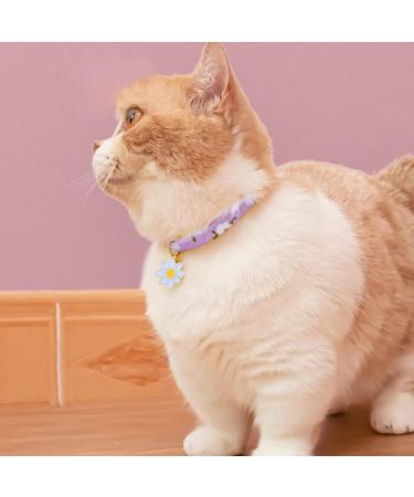 XIXKOLYU 2-Pack Cotton Cat Collars with Bells - Pink & Purple Flower Design | Sweet Kitten Neckbands - Buy Online on GoSupps.com