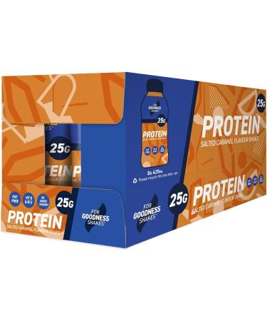 For Goodness Shakes Salted Caramel Drink High Protein Fat-Free Ready-To-Drink 25g Protein Vitamin D & B-12 No Added Sugar Low Calorie 195 Kcal Suitable For Breakfast Pre Post Workout 8x435ml - Buy Online on GoSupps.com