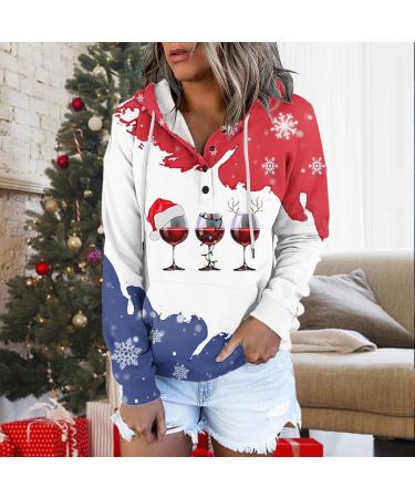 Yihaojia Womens Vchristmas Hoodies Cute Graphic V Neck Button Up Pullover Tops Christmas Plaid Leopard Hoodie White#220 Large - Buy Online on GoSupps.com