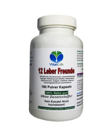 12 liver friends -12 bitter herbs & bitter fabrics with diner thistle artichoke dandelion enzian and much more.- 180 liver vital capsules - pure nature without additives.26313-180