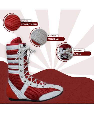 Professional Boxing & Wrestling Shoes for Adults & Youth - White/Red, Size 10 | Non-Slip, Lightweight, Breathable Training Boots - Buy Online on GoSupps.com