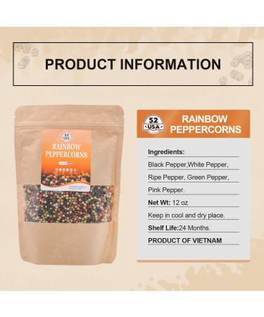 52USA Rainbow Peppercorns 12oz Grinder Refill - Whole White, Red, Black & Mixed Pepper Blend - Buy Online on GoSupps.com