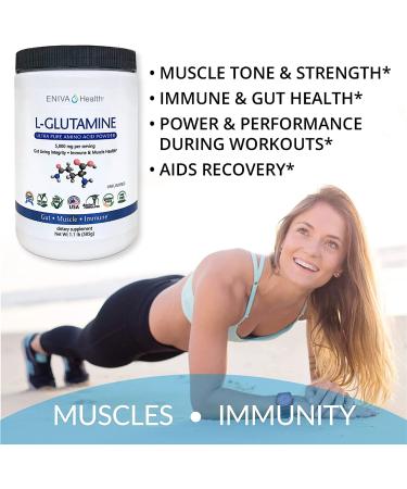 Eniva Health L-Glutamine Pure Powder 1.1 lbs - 101 Servings | Plant-Based Vegan Formula | Non-GMO, Gluten-Free | Supports GI Health, Muscle Recovery, Immune System | USA Made - Buy Online on GoSupps.com