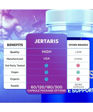 Jertaris Capsules Official Jertaris Support Pills for men with All Natural Ingredients Advanced Formula for Optimal Health & Wellness Support with Premium Vitamins for Active Lifestyle (60 Capsules) - Buy Online on GoSupps.com