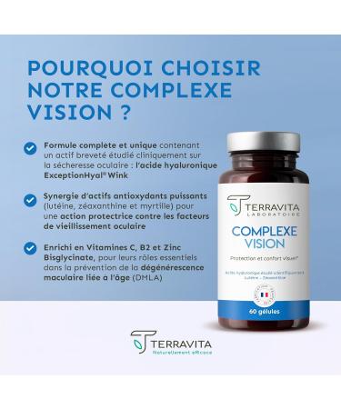 ComplexVision | Dry and Tired Eyes Food Supplement | Patented Hyaluronic Acid Lutein Zeaxanthin Blueberry Vitamins and Zinc Bisglycinate | 60 Capsules | Made in France Terravita - Buy Online on GoSupps.com