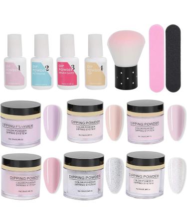 Dip Powder Nail Kit Starter 8Pcs Nail Art Powder Top Base Coat Gel Dusting Brush Manicure Tool Set DIY Salon Nail Art Manicure(K1214) - Buy Online on GoSupps.com
