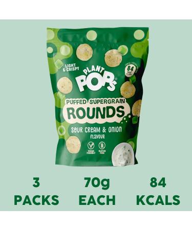 Plant Pops 100% Vegan Gluten Free and Low Calorie Sour Cream and Onion Supergrain Rounds Sharing Bag Snacks (3 Pack x 80g). High in Fibre Delicious Healthy Crisps 84 KCAL per serving. 3 Pack (80g) - Buy Online on GoSupps.com