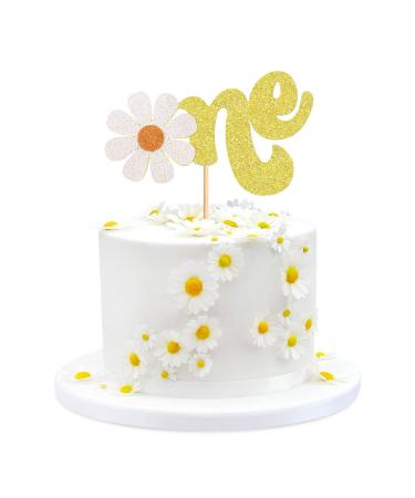 Keaziu 1PCS Daisy One Cake Toppers For 1st Birthday Daisy Birthday Party Decor Boho Groovy Daisy First Birthday One Year Old Baby Shower Hippie Party Favors Supplies 1-2 Gold L1