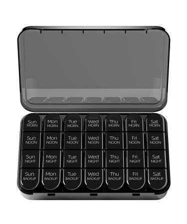 Doruimi Weekly Pill Box Organiser Small Pill Box 7 Day 4 Times A Day Pill Organiser with 28 Copartments to Hold Plenty of Medication Vitamins and Supplements -Full Black