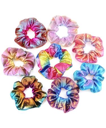 Onwon 8 Pieces Shiny Metallic Scrunchies Elastic Hair Bands Scrunchy Hair Scrunchies Mermaid Hair Bow Elastics Ponytail Holder Hair Ties Ropes for Women Girls Hair Accessories