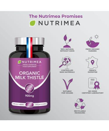 Organic Milk Thistle - Pure Seed Powder Excipient Free - Triple Action Liver Supplement: Detoxify Protect & Strengthen - 120 Vegan Capsules - High Strengh - French Expertise - Nutrimea - Buy Online on GoSupps.com