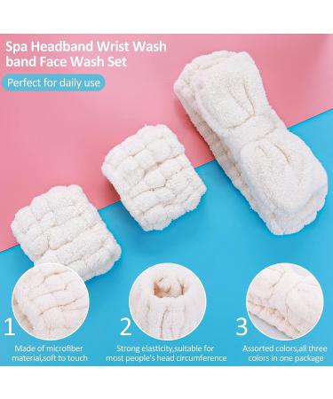 WLLHYF 3 Piece Spa Headband and Wristband Set for Women - White | Elastic Hair and Makeup Headbands to Prevent Spills - Buy Online on GoSupps.com