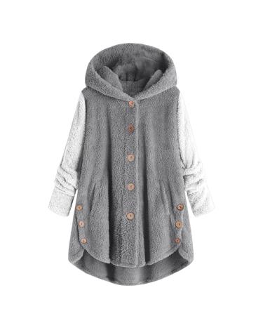 Hanxiulin fleece jacket plush jacket cuddly jacket women cardigan long arm stand -up collar upperwear breathable transition jacket casual fashion plush jacket winter jacket xl gray
