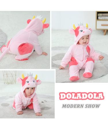 Doladola Baby Hooded Cartoon Animal Romper | Pink Cow Onesie 6-12 Months - Buy Online on GoSupps.com