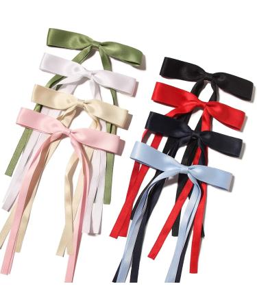 8pcs Satin Bowknot Hair Clips Accessories for Toddlers Girls Women Bow Claw Clip Hairpins Colorful Bow Tassel Hair Clips Long Ribbon Hair Barrettes