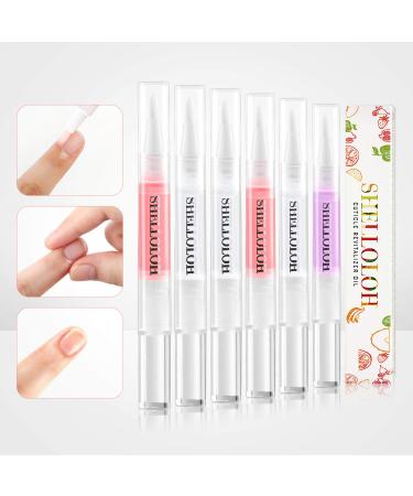 Shelloloh 6pcs Nail Cuticle Oil Pen for Nails,Nail Revitalizing Nutrition Oil Pen for Nail Treatment Care,Nail Softener and Strengthener,5ML/bottle