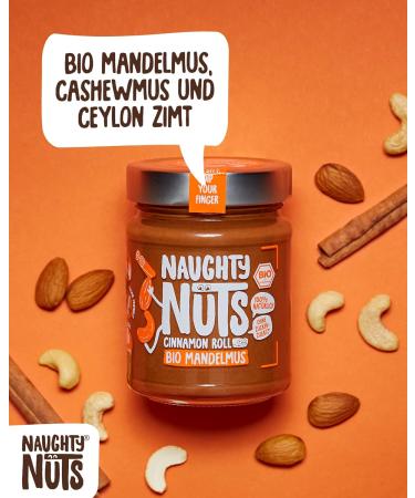 Naughty Nuts Bio Mandelmus Cinnamon Roll - 100% Natural & Vegan Almond-Cinnamon Spread | No Palm Oil & Sugar | Perfect Topping for Muesli | 250g - Buy Online on GoSupps.com