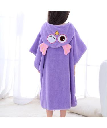 COOKY.D 100% Cotton Hooded Bath Beach Poncho Towel for 0-6 Years | Purple Owl Design | 70 x 70cm - Buy Online on GoSupps.com