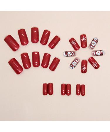 Christmas Press on Nails Cute Snowman & Snowflake Design | Glossy Red False Nails | Medium Square | Reusable Stick-on Nails for Holiday Manicure - Buy Online on GoSupps.com