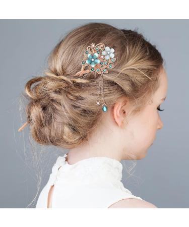 FRCOLOR Rhinestone Hair Stick Hairpin - Blue Chinese Hair Chopsticks for Women and Girls - Buy Online on GoSupps.com