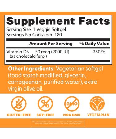 Doctors Best Vitamin D3 2000 IU Supports Heart Bones & Immunity Non-GMO Gluten Free Soy Free Vegetarian 180 Veggie Softgels - Buy Online on GoSupps.com