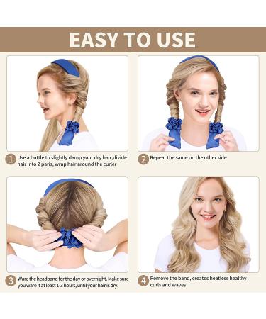 Blue Heatless Hair Curler Headband for Overnight Curls - Satin & Cotton Rod with Claw Clip for Long Hair - Women's Heatless Curling Rollers - Buy Online on GoSupps.com