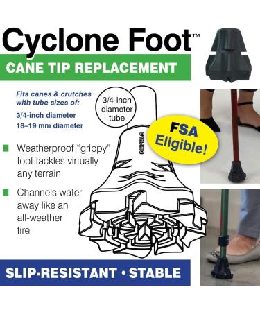 Dynamo Replacement Cyclone Tip - Best Articulating Cane Tip, Oversized 3/4 Inch, Soft Grippy All-Terrain Design, Stable and Safe - Buy Online on GoSupps.com